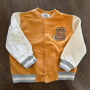 Zara x Peanuts Snoopy Baseball Logo Fleece Letterman Jacket Sz 7